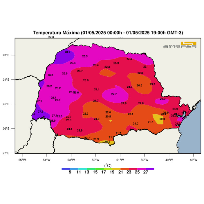 Temperaturas máximas de hoje 