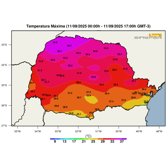 Temperatura máxima nesta quinta-feira (11.09)