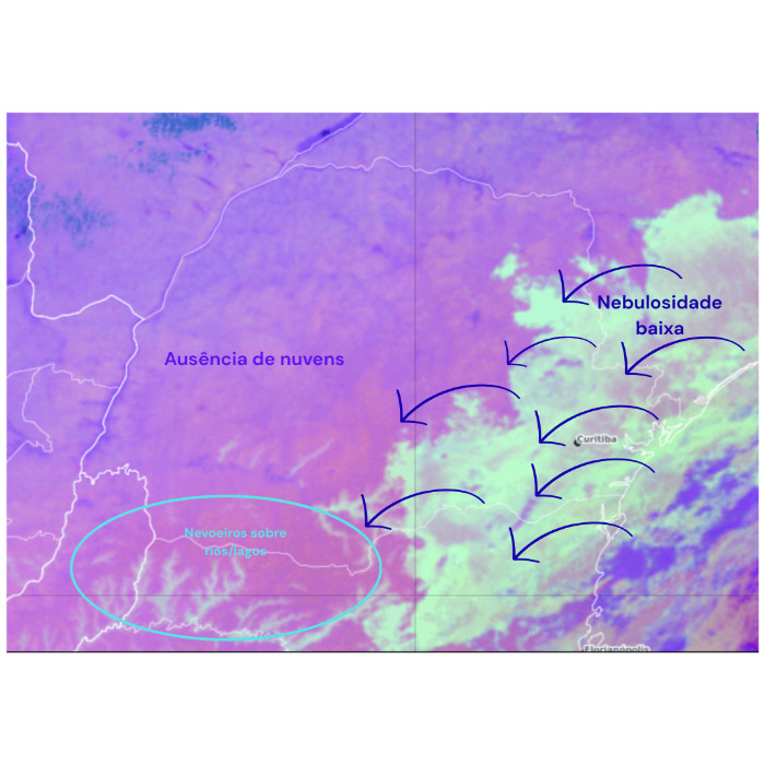 Imagem adaptada do CPTEC/INPE – Canal Nighttime Microphysics